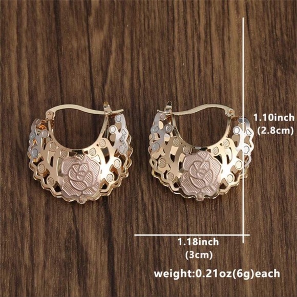 Gold Plated Hollow Out Hoop Boho, Lightweight Pretty Basket, Hoop Earrings - Picture 3 of 8